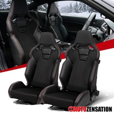 Universal Reclinable Bucket Sport Racing Seats Black Pu Leather Suedeslider