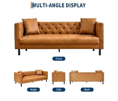 LUXURIOUS 81'' Leather Couch Living Room Chesterfield Sofa Deep Seat Handmade