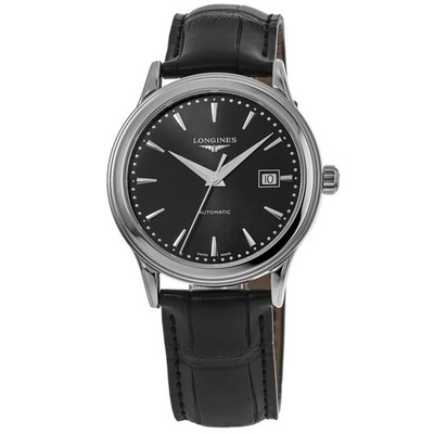 New Longines Flagship Automatic Black Dial Leather Men's Watch L4.984.4.59.2