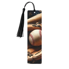 Baseball-Themed Wooden Bookmark for Men with Tassels, Bookmark for Book Lovers B