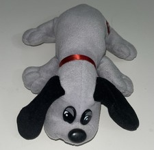 1986 Vintage Tonka Pound Puppies Newborn 8" Grey And Black Plush Red Collar