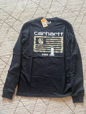 Carhartt Relaxed Fit Made in USA Camo Flag Graphic Long Sleeve Shirt Black LG