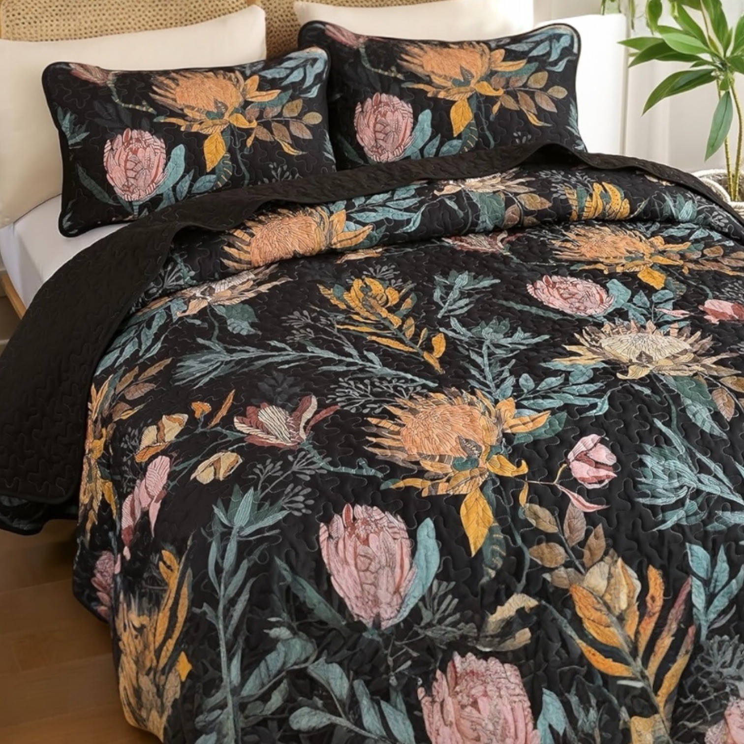 NEW Anthropologie Queen / King Reversible Boho Quilt Bedspread Bedding Sham Set