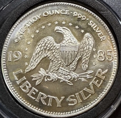 1985 A-mark Liberty Silver Liberty Bell .999 Fine Silver Round Vintage Toning