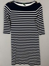 Lauren Ralph Lauren Dress Womens L Navy White Striped Nautical Coastal Casual