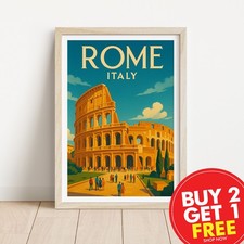 Rome Travel Print, Travel Poster, Retro Wall Art, Retro Gift, Minimalist Art,