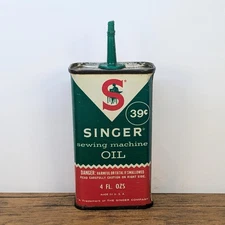 Vintage - 1960s 39 Cent Singer Sewing Machine Oil 4oz Can Tin, ⅓ Full