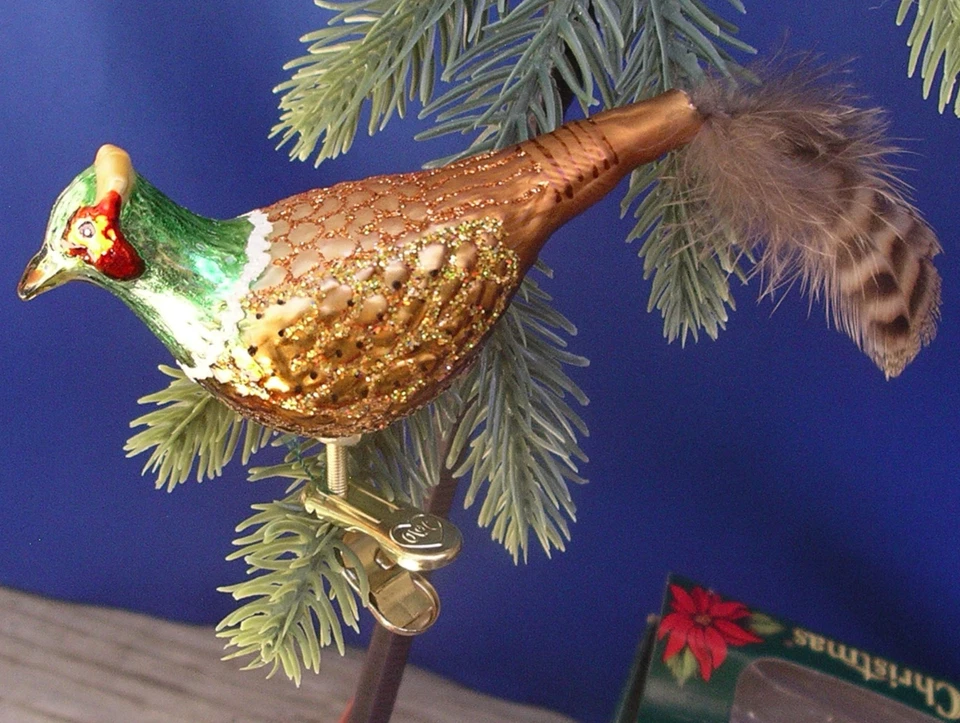 Merck Family’s Old World Navidad Vidrio Soplado Pájaro 5” Clip en Caja Faisán Foto 2 de 4