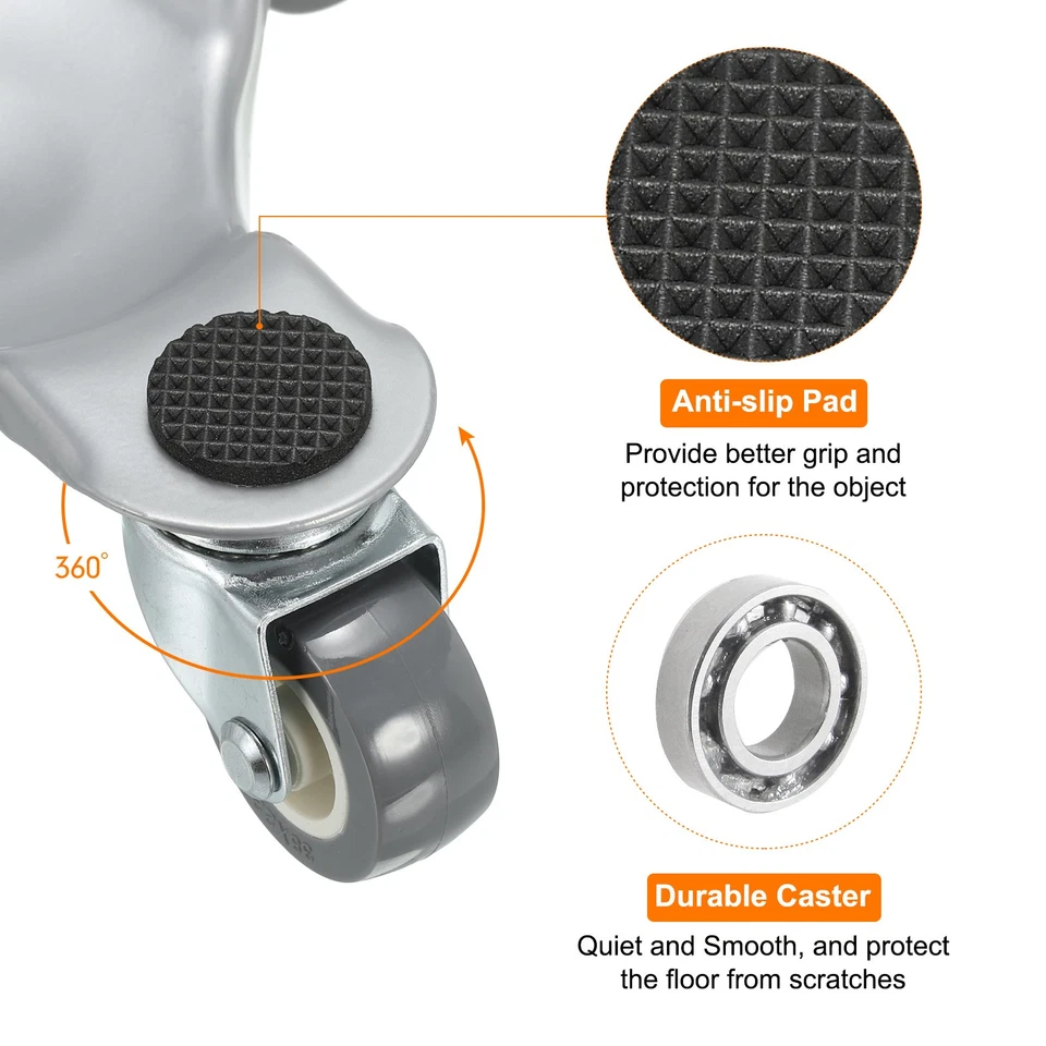 Möbelroller schwerer Möbel-Dreiecksroller mit 3 Rädern, Tragkraft 330 lb, Silber - Bild 3 von 4