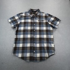 Grizzly Mountain Shirt Mens Medium Blue Gray Brown Plaid Button Up Pocket Casual
