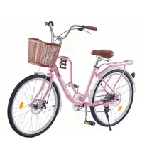 24 26inch Wheels Adult City Bike Vintage Women Bicycle 7 Speed lady Cycle Basket