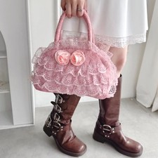 Lady Lace Lolita Handbags Ruffle Purse Vintage Floral Phone Bag Cocktail Fashion