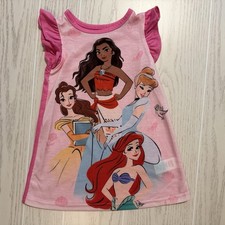 Disney Princess Nightgown Girls 2T Pink Ariel Belle Moana Cinderella Pajama EUC
