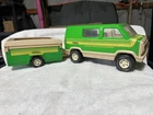 Vintage Tonka Green Van W/ Pop Up Camper 1970s Pressed Steel USA Toy