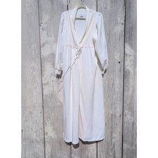 Vintage 80s Gilligan O  Malley White Fleece Robe Lace Trim Empire Waist Women's L