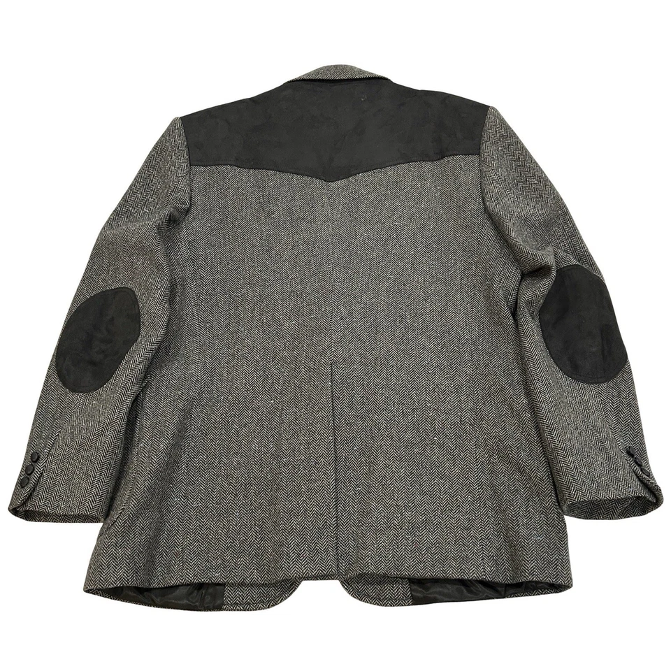 Pendleton Mens Western Blazer Jacket Size 46 Long Gray Herringbone Wool & Suede - Image 2 of 4