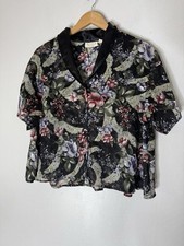 Vintage Victoria s Secret Gold Label Multicolor Floral Satin Short Sleeve Large
