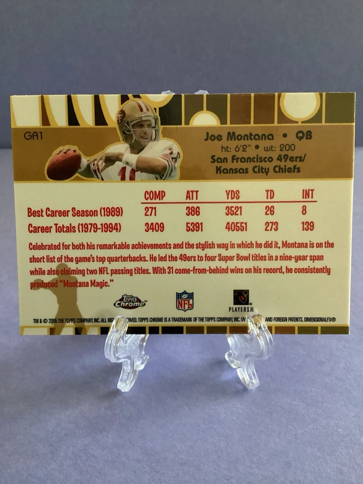 2005 Topps Chrome Golden Anniversary Golden Greats #GA1 Joe Montana HOF INSERT - Image 2 of 2