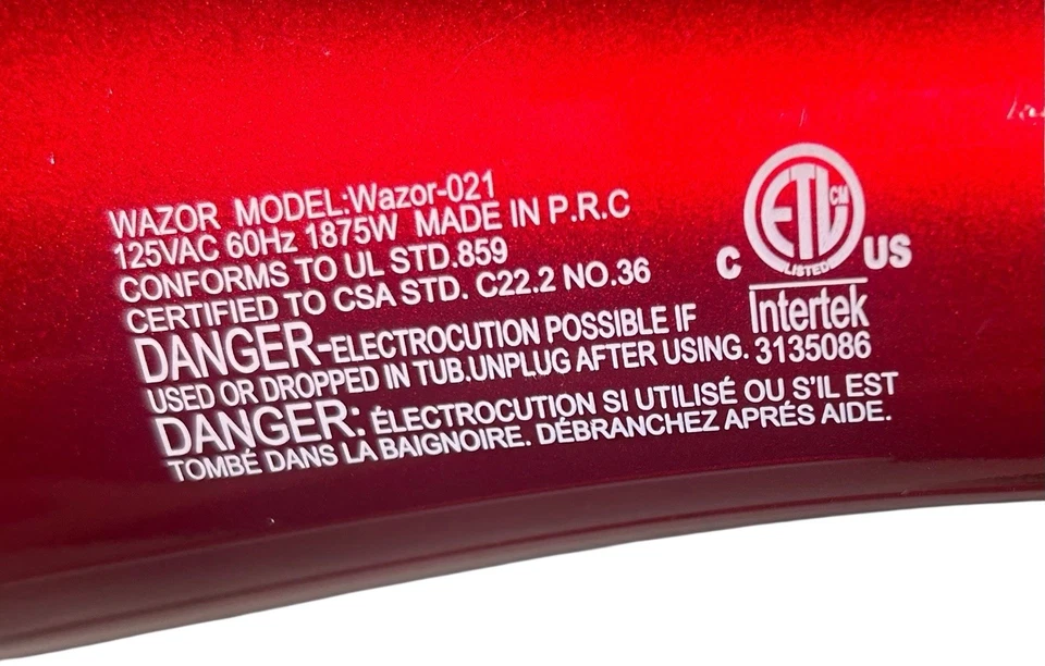 Secador de pelo iónico profesional Wazor 1875 W CA ~ 2 velocidades y 3 ajustes de calor ~ rojo Foto 4 de 4