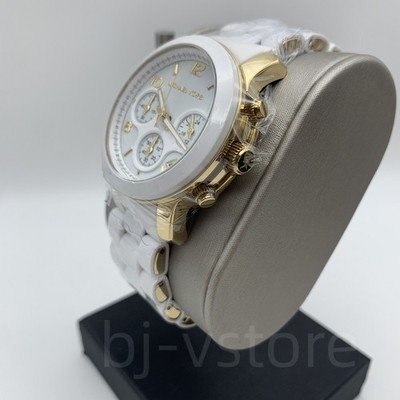 Michael Kors MK5145 Runway white / gold watch Michael Kors Runway Chronograph White Dial White Steel Strap  main image 2