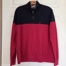 Nautica Men's Quarter Zip Pullover Sweater Red  Blue Size Large Prep Jock