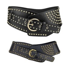 Women Wide Waistbelt PU Leather Rivets Studded Belt for Pants Dresses Corset