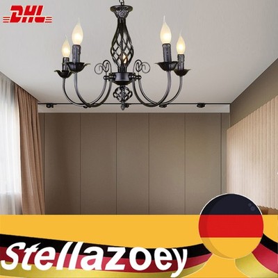 5 Flammig Retro Schwarz Metall Kronleuchter Lüster Loft Deckenlampe Chandelier