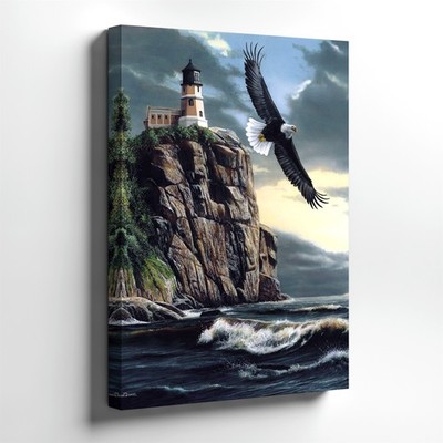 Wall Art Bald Eagle Lighthouse Coastal Cliff Ocean Waves Stormy Sky Print Decor