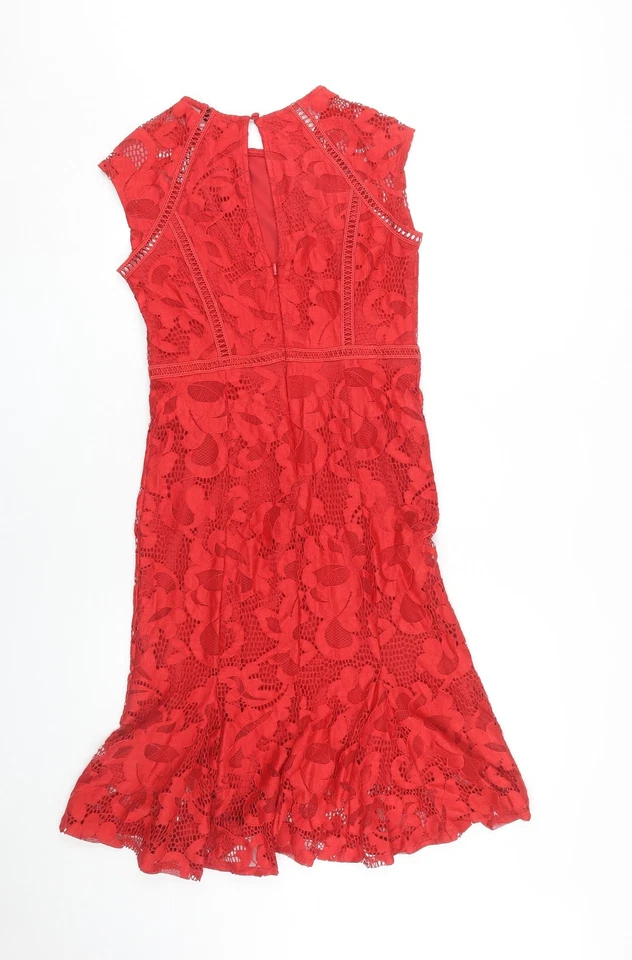 Next Women's Red Lace Petites Dress Size 8 — 第 2/4 张图片