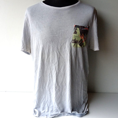   Vintage Single Stitch Animal Herren Large T-Shirt Blumen Tasche Grau AgeWashed