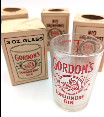 Lot of 4 Vintage NIB Gordon's London Dry Gin Shot Glasses-Original Boxes