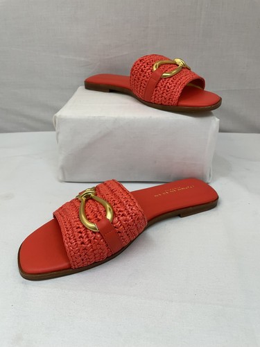 Donna Karan Haylen Raffia Slide Sandals Orange Sz.8M, READ. - Picture 2 of 6