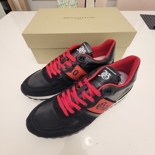Brand New John Galliano Logo Leather & Suede Sneakers Black/ Red US Size 10 - Picture 8 of 11