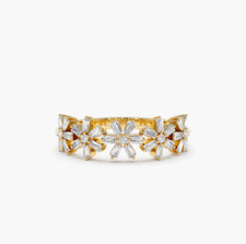 Damen Diamantring 585 Gold 14K 0.49 ct Karat VS Baguette Brillant Memory Flora