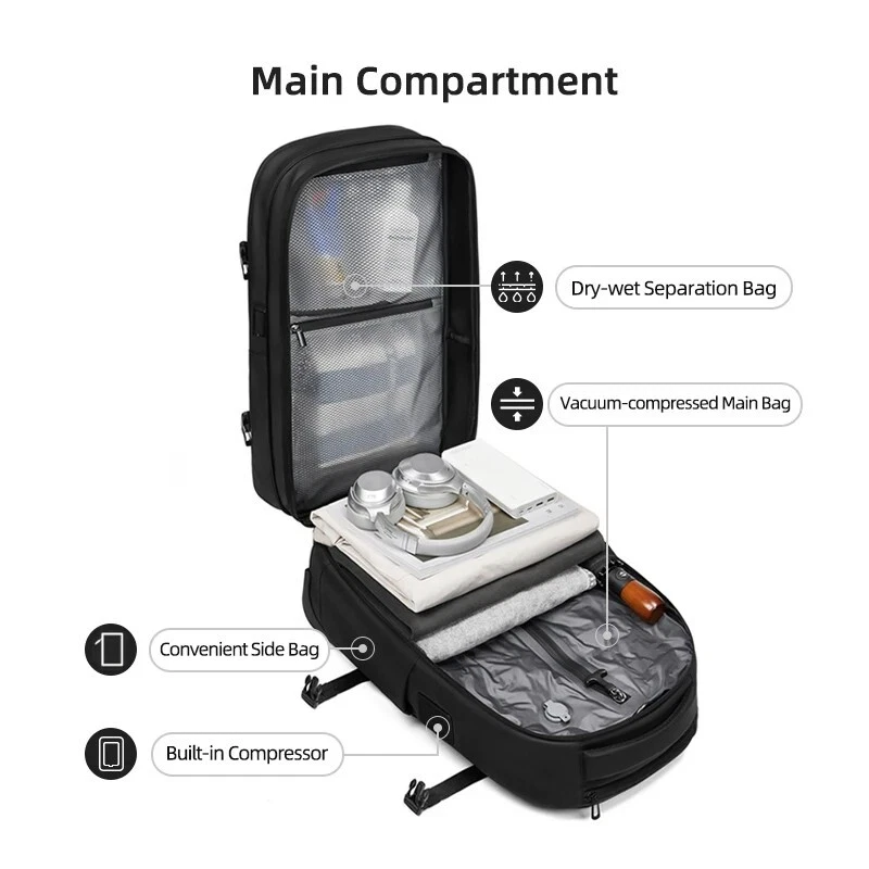 Trolley Travel Backpack with Wheels, Vacuum Compression, Rolling CarryOn,Wheeled - Image 3 of 4