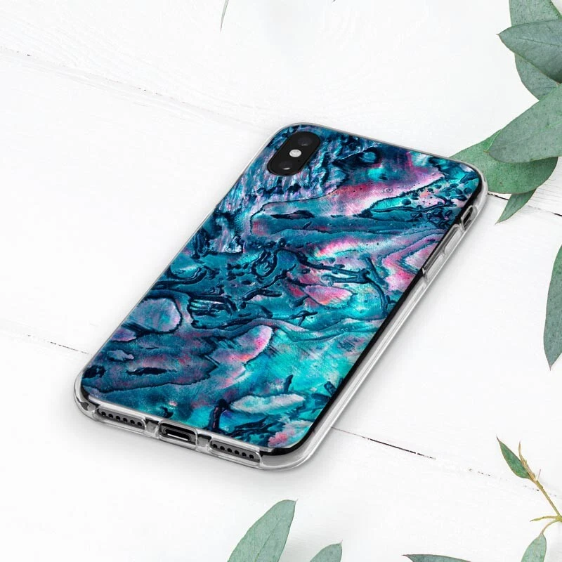Funda turquesa con carcasa de abulón rosa azul para iPhone X SE 11 12 13 14 15 Pro Max XR Foto 2 de 2
