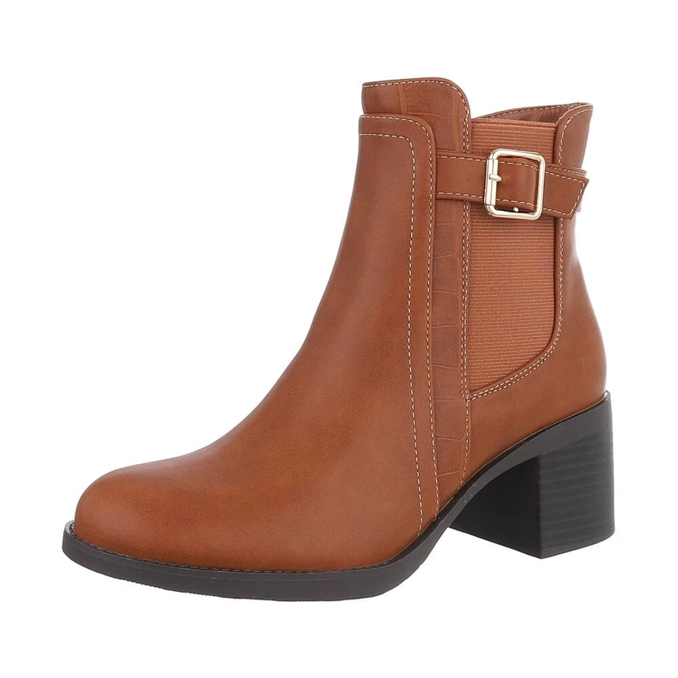 MARKENLOS Chelsea Boots Damenschuhe 5225 Ital-design In Camel