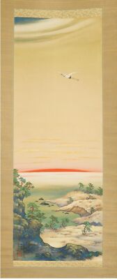 JAPANESE PAINTING LANDSCAPE HANGING SCROLL JAPAN VINTAGE Sunrise