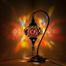 3X Turkish Moroccan Colorful Glass Mosaic Tiffany Table Desk Lamps Large Globe
