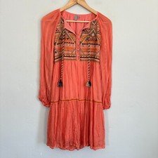 Anthropologie Bl-nk Norah Embroidered Dress Women Size Small Coral Boho