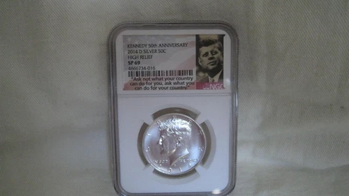 2014 D 50C silver high relief Kennedy 50th Anniversary NGC SP69