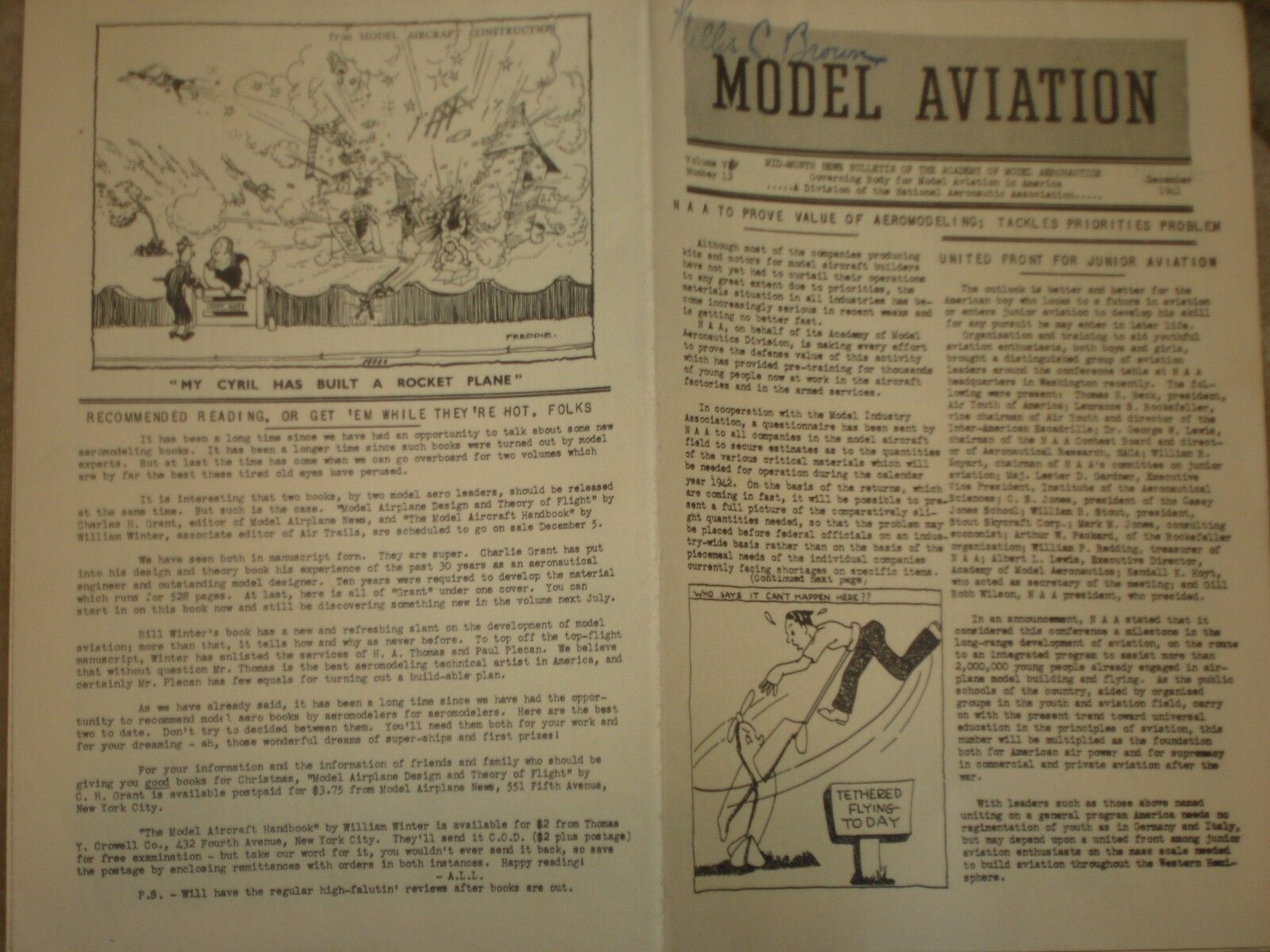 Dec 1941 Model Aviation Bulletin Of Academy Of Model Aeronautic Tethered Flying