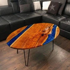 Blue Epoxy Coffee Table- Oval Table Top - Resin Side Table - Outdoor Table Top