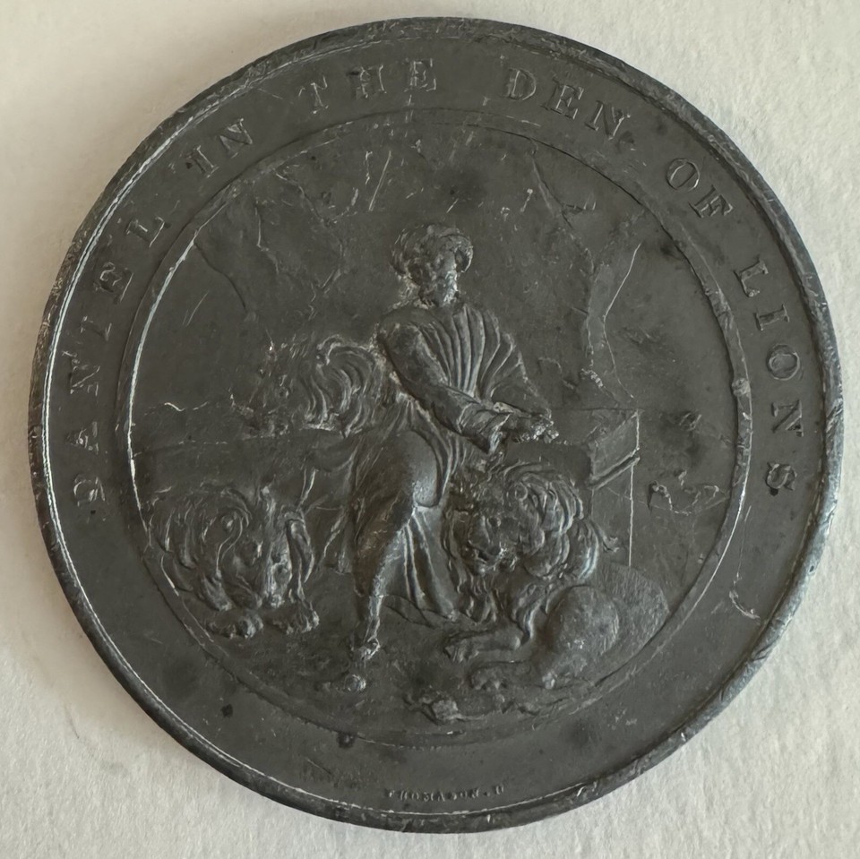 1830 Thomason Holy Bible Medal Daniel Lion's Den Prophet Raphael