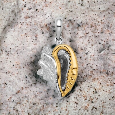 925 Sterling Silver Beach Nautical Sea Shell Charm Pendant, Conch Shell 14k  Gold