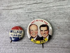 Vtg Lot of 1 Eisenhower, Nixon Campaign Pin &1 Willkie and McNary Campaign Pin