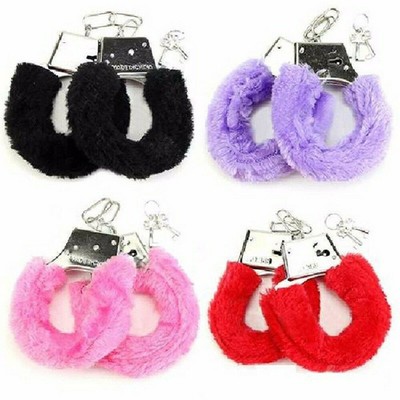 Furry Fuzzy Costume Handcuffs Metal Wrist Cuffs Soft Bachelorette Hen Party NEW