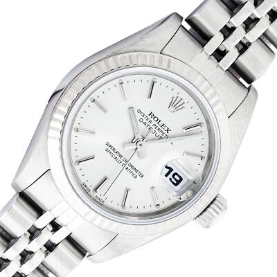 Rolex Lady Datejust 26mm Watch Steel - 18K Gold Silver Index Dial Fluted Bezel