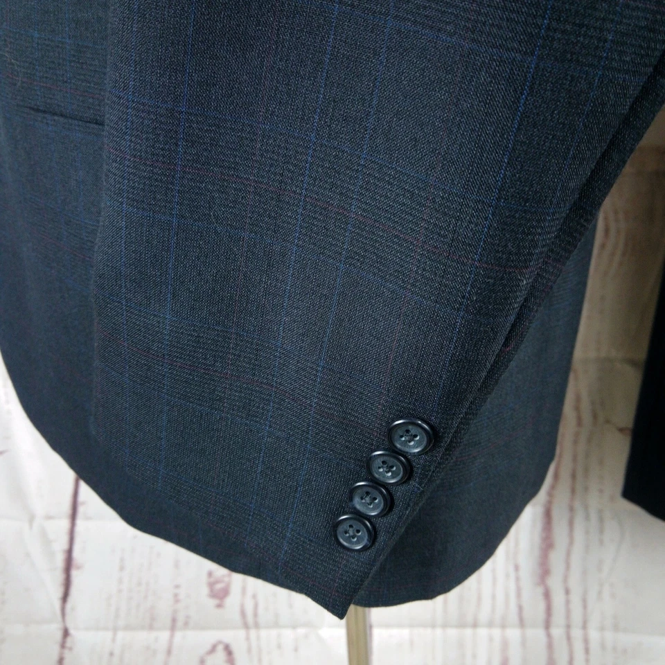 Traje Mark Alexander 40L 2 botones para hombre azul oscuro a cuadros 2 piezas 35x31 frente plano Foto 3 de 4