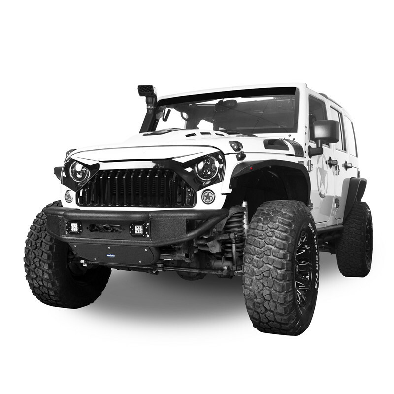 Rock Crawler Front Bumper w/Spotlight & Winch Plate for 07-18 Jeep Wrangler JK